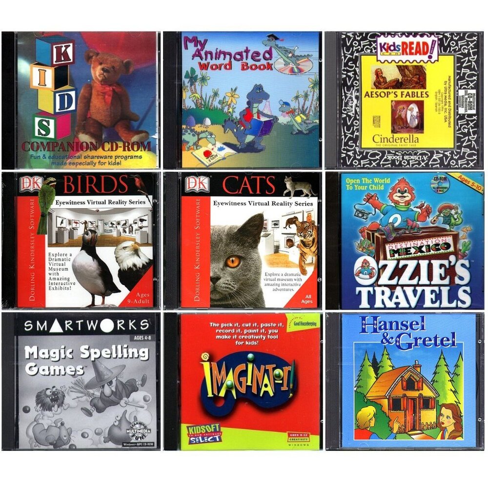 9 Kids CD-ROMs LOT#1 - Vintage (94-96) PC Software CLEARANCE- NEW in Jewel Cases